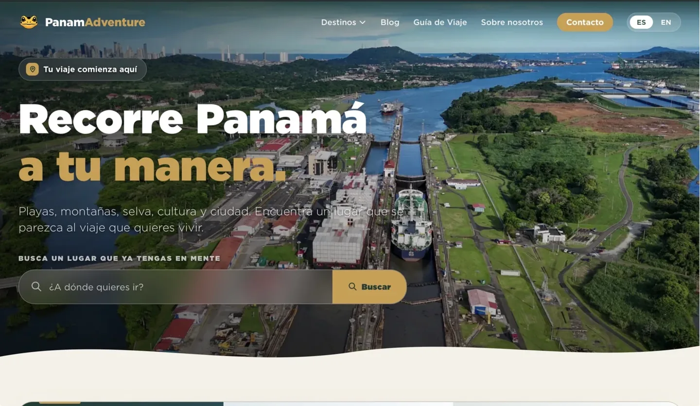 PanamAdventure: la plataforma bilingüe de destinos que Spiza Solutions diseñó y desarrolló para su cliente.